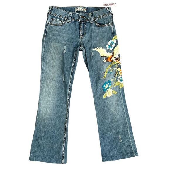 Allen B Jeans Studded Embroidered Bird Floral Women’s 29 Allen Schwartz Vintage - Picture 1 of 9